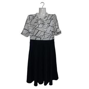 Ranphee Black White Print Fit and flare Midi Dress Size Large Party Wedding